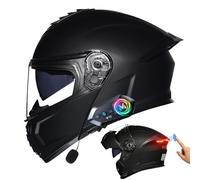 Frcychri Casque Rabat Modulable Moto Bluetooth avec Feu Arrière LED, Homologué ECE 22.06 Intégral, Double Visière Anti-Buée, pour Adultes, Unisexe pour Scooter, VTT Moto Électrique C,X-Large
