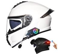 Frcychri Casque Rabat Modulable Moto Bluetooth avec Feu Arrière LED, Homologué ECE 22.06 Intégral, Double Visière Anti-Buée, pour Adultes, Unisexe pour Scooter, VTT Moto Électrique L,2X-Large