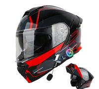 Frcychri Casque Rabat Modulable Moto Bluetooth, Homologué ECE 22.06 Intégral, Double Visière Anti-Buée, pour Adultes, Unisexe pour Scooter, VTT Moto Électrique C,Large