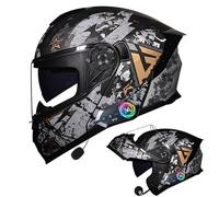 Frcychri Casque Rabat Modulable Moto Bluetooth, Homologué ECE 22.06 Intégral, Double Visière Anti-Buée, Doublure Amovible, Léger, pour Adultes, Unisexe pour Scooter, VTT Moto Électrique D,Large
