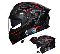 Frcychri Casque Rabat Modulable Moto Bluetooth, Homologué ECE 22.06 Intégral, Double Visière Anti-Buée, Doublure Amovible, Léger, pour Adultes, Unisexe pour Scooter, VTT Moto Électrique F,2X-Large