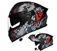 Frcychri Casque Rabat Modulable Moto Bluetooth, Homologué ECE 22.06 Intégral, Double Visière Anti-Buée, Doublure Amovible, Léger, pour Adultes, Unisexe pour Scooter, VTT Moto Électrique L,Medium