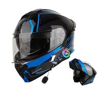 Frcychri Casque Rabat Modulable Moto Bluetooth, Homologué ECE 22.06 Intégral, Double Visière Anti-Buée, pour Adultes, Unisexe pour Scooter, VTT Moto Électrique A,Large