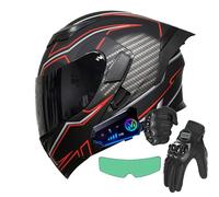 Frcychri Casques Moto Bluetooth Modulable avec Anti-Buée Double Visière, Homologué ECE Flip Up Casque Adulte Moto, avec Gants, pour Homme Femme Scooter Cyclomoteur E,3X-Large