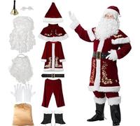 Frcychri Costume de Père Noël de Luxe pour Homme 12 pièces Costume de Père Noël pour Adulte Costume de Père Noël Costume de Père Noël de Luxe en Velours pour Adultes et Adolescents A,4XL.