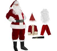 Frcychri Costume De Père Noël en Velours 5 Pièces Tenue De Noël Rouge De Luxe pour Adulte Ensemble De Costume De Père Noël Ultra Luxueux pour Homme 5 Pieces,XXL.