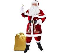 Frcychri Costume de Père Noël pour Homme 12 pièces Ensemble Rouge de Luxe en Velours fête de Noël Cosplay pour Adulte Costume de Père Noël 12B,6XL.