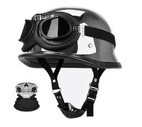 Frcychri Demi-Casque De Moto Allemand Rétro, Vintage Scooter Open Face Demi Casque avec Lunettes, Casque Bol Moto Homologué ECE, pour Homme Et Femme Adultes Demi-Casques B,S (53-54CM)