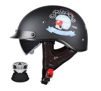 Frcychri Demi-Casque De Moto, Casques Vintage À Face Ouverte, Casque Ecehomologué, Casque De Moto Hommes Et Femmes, Cruiser Scooter Pilote Casque I,M (57-58)