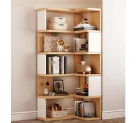 Frcychri Etagere Dangle en Noyer Bois Massif, 5 Étages Bibliotheque Dangle, Rangement Forme De L, La Conception À Angle Droit À 90, pour Salon Chambre Bureau Les Cuisines White,A