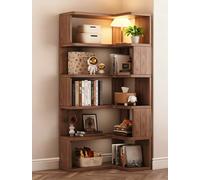 Frcychri Etagere Dangle en Noyer Bois Massif, 5 Étages Bibliotheque Dangle, Rangement Forme De L, La Conception À Angle Droit À 90, pour Salon Chambre Bureau Les Cuisines Walnut,A
