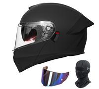 Frcychri Flip Up Casque Adulte Moto, Modulable Casque Moto avec Verres Teintés Masque, Homologué ECE Double Visière Antibuée, pour Adultes Hommes Femmes Cyclomoteur, Urbanisme B,2X-Large