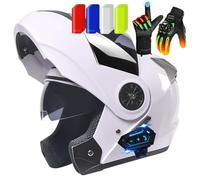 Frcychri Flip Up Casque Modulable Moto, Casque Moto Bluetooth, Gants Chauffants Tactiles, ECE Homologué Anti-Buée Double Visière, 40 Pièces Bandes Réfléchissantes, Adultes Hommes Femmes K,2X-Large