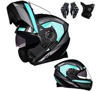 Frcychri Flip Up Casque Moto avec Gants Et Protection du Visage, Intégraux Anti-Buée Double Visière, ECE Homologué Léger, Casque Scooter Integral Modulable Locomotive Casque K,2X-Large