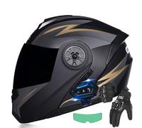 Frcychri Flip Up Casque Moto, Bluetooth Modulable Casque Moto, ECE Homologué Double Visière pour Anti-Collision, Gants Inclus, Casque Scooter Integral, Ventilation Cyclomoteur Scooter K,2X-Large