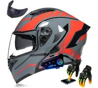 Frcychri Flip Up Casque Moto, Bluetooth Modulable Casque Moto, Gants Chauffants Tactiles, Autocollant Antibuée, Homologué ECE Double Visière, Casque Scooter Integral, Homme Femme K,2X-Large