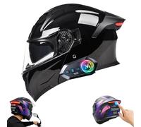 Frcychri Flip-Up Casque Moto Bluetooth Modulable Intégral - Feu Arrière LED Et Anti-Buée Pliante Double Visière - Homologué ECE 22.06, Léger, pour Homme Femme Scooter, Cyclomoteur J,Meidum