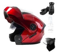 Frcychri Flip Up Casque Moto, Casque Integral Modulable ECE Homologué avec Double Visière Anti-Buée, avec Gants Et Protection Faciale, pour Homme Femme Scooter Cruiser Cyclomoteur E,Large