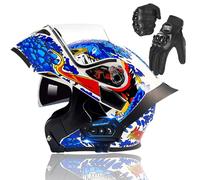 Frcychri Flip Up Casque Moto, Casque Modulable Moto Bluetooth, ECE Homologué Double Visière Anti-Buée, Casques Intégraux Racing Motocross Ventilation, Gants Inclus, pour Homme Femme K,2X-Large