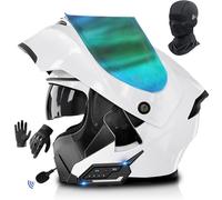 Frcychri Flip Up Casque Moto, Casque Moto Bluetooth, Casque Intégré Antibuée Double Visière, Homologué ECE Anti-Collision, Microphone, Masques Et Gants, Homme Femme Motos Course sur Route K,2X-Large