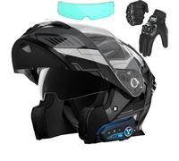 Frcychri Flip Up Casque Moto, Casque Moto Bluetooth, ECE Homologué Léger, avec Double Visière, Gants Inclus, Casques Intégraux Racing Motocross Ventilation, Casque Scooter Integral G,X-Large