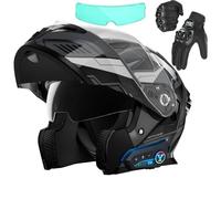 Frcychri Flip Up Casque Moto, Casque Moto Bluetooth, ECE Homologué Léger, avec Double Visière, Gants Inclus, Casques Intégraux Racing Motocross Ventilation, Casque Scooter Integral L,X-Large