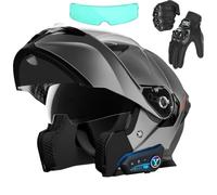 Frcychri Flip Up Casque Moto, Casque Moto Bluetooth, ECE Homologué Léger, avec Double Visière, Gants Inclus, Casques Intégraux Racing Motocross Ventilation, Casque Scooter Integral A,X-Large