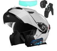 Frcychri Flip Up Casque Moto, Casque Moto Bluetooth, ECE Homologué Léger, avec Double Visière, Gants Inclus, Casques Intégraux Racing Motocross Ventilation, Casque Scooter Integral M,X-Large