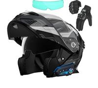 Frcychri Flip Up Casque Moto, Casque Moto Bluetooth, ECE Homologué Léger, avec Double Visière, Gants Inclus, Casques Intégraux Racing Motocross Ventilation, Casque Scooter Integral H,Large
