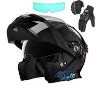 Frcychri Flip Up Casque Moto, Casque Moto Bluetooth, ECE Homologué Léger, avec Double Visière, Gants Inclus, Casques Intégraux Racing Motocross Ventilation, Casque Scooter Integral I,Medium