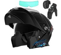 Frcychri Flip Up Casque Moto, Casque Moto Bluetooth, ECE Homologué Léger, avec Double Visière, Gants Inclus, Casques Intégraux Racing Motocross Ventilation, Casque Scooter Integral E,X-Large