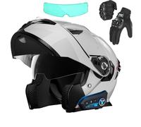Frcychri Flip Up Casque Moto, Casque Moto Bluetooth, ECE Homologué Léger, avec Double Visière, Gants Inclus, Casques Intégraux Racing Motocross Ventilation, Casque Scooter Integral N,2X-Large