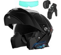 Frcychri Flip Up Casque Moto, Casque Moto Bluetooth, ECE Homologué Léger, avec Double Visière, Gants Inclus, Casques Intégraux Racing Motocross Ventilation, Casque Scooter Integral J,Large