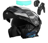 Frcychri Flip Up Casque Moto, Casque Moto Bluetooth, ECE Homologué Léger, avec Double Visière, Gants Inclus, Casques Intégraux Racing Motocross Ventilation, Casque Scooter Integral K,Medium