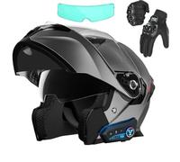 Frcychri Flip Up Casque Moto, Casque Moto Bluetooth, ECE Homologué Léger, avec Double Visière, Gants Inclus, Casques Intégraux Racing Motocross Ventilation, Casque Scooter Integral C,Large