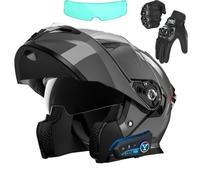 Frcychri Flip Up Casque Moto, Casque Moto Bluetooth, ECE Homologué Léger, avec Double Visière, Gants Inclus, Casques Intégraux Racing Motocross Ventilation, Casque Scooter Integral D,Medium