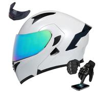 Frcychri Flip Up Modulable Casque Moto, ECE Homologué Double Visière Anti-Buée, Gants Écran Tactile, Doublure Confortable, Casque Scooter Integra, pour Homme Femme Cyclomoteur M,2X-Large