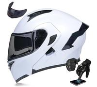 Frcychri Flip Up Modulable Casque Moto, ECE Homologué Double Visière Anti-Buée, Gants Écran Tactile, Doublure Confortable, Casque Scooter Integra, pour Homme Femme Cyclomoteur L,Medium