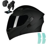 Frcychri Homologué ECE 22.06 Casque Integral Flip Up Casque Modulaire Moto avec Double Visière Ventilation, pour Adultes Hommes Femmes Cyclomoteur S,Large