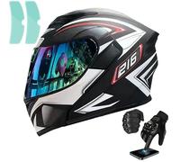 Frcychri Homologué ECE 22.06 Casque Integral Flip Up Casque Modulaire Moto avec Double Visière Ventilation, pour Adultes Hommes Femmes Cyclomoteur C,X-Large