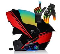 Frcychri Modulable Casque Moto Gants Tactiles Chauds, Flip Up Bluetooth Casque Moto, Homologué ECE 22-06 Double Visière Anti-Buée, Microphone, Casque Scooter Integra, Adultes K,2X-Large