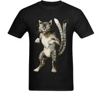 FRDE265wdx kunde Men's Yokai Monster Bakeneko Standing Art Design Tshirt Black XL