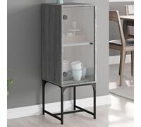 Frdhee Armoire de cuisine, de salle à manger, d'appoint, avec porte en verre, gris, 35 x 37 x 100 cm, bibliothèque pour salon, cuisine, salle à manger