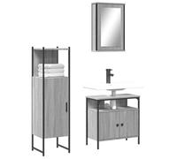 Frdhee Armoire de salle de bain avec miroir, lavabo, 3 pièces. Ensemble de meubles de salle de bain en bois gris, pour entretien et accessoires de salle de bain, peut être assemblé rapidement