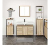 Frdhee Armoire de salle de bain - Meuble de salle de bain avec étagère - 3 pièces - Chêne et noir - Armoire d'angle pour la maison, l'hôtel, l'auberge