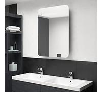 Frdhee Armoire de salle de bain, meuble de salle de bain, avec miroir, LED, blanche, aspect chêne, 60 x 11 x 80 cm, pour toilettes d'invités, vestiaire