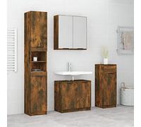 Frdhee Armoire midi de salle de bain avec miroir, lavabo, 4 pièces. Ensemble de meubles de salle de bain en bois de chêne fumé, pour petits invités, grand espace de rangement, peut être assemblé