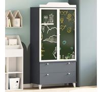 Frdhee Armoire pour chambre d'enfant, couloir, tableau noir avec porte, en bois gris et blanc, armoire pour chambre d'enfant, chambre à coucher, chambre d'amis