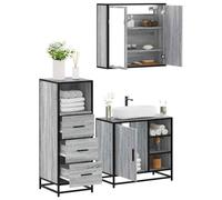 Frdhee Armoire suspendue de salle de bain - Armoire haute - 3 pièces - Ensemble de meubles de salle de bain en bois gris - Pour soins et accessoires de salle de bain - Peut être assemblé rapidement