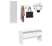 Frdhee Banc porte-manteaux Stool, 4 pièces, ensemble de garde-robe en bois blanc pour entrée, salle à manger